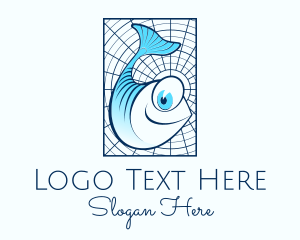Salmon - Blue Fish Cartoon logo design