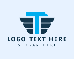 Airplane - Blue Eagle Letter T logo design