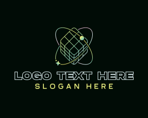 World - Digital Cube Orbit logo design