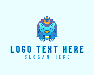 Lion Head - Blue Crown Lion logo design