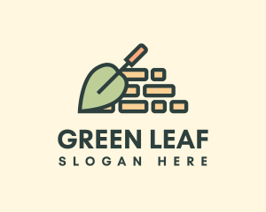 Leaf Trowel Brick Wall logo design