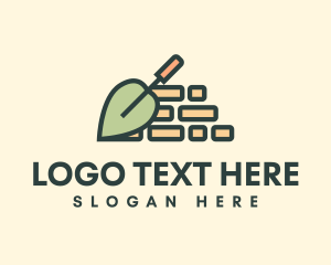 Trowel - Leaf Trowel Brick Wall logo design