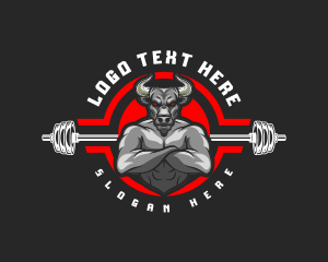 Gym - Weightlifting Barbell Bull logo design