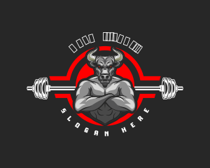 Mascot - Weightlifting Barbell Bull logo design