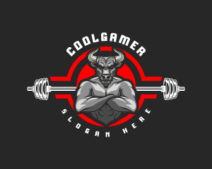 Workout - Weightlifting Barbell Bull logo design