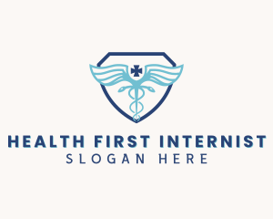 Healthcare Caduceus Shield logo design