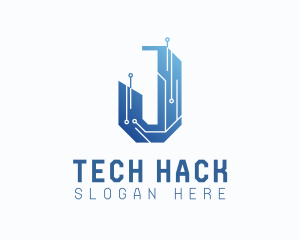 Hack - Tech Circuit Letter J logo design