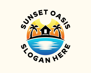 Tropical Vacation Sunset logo design