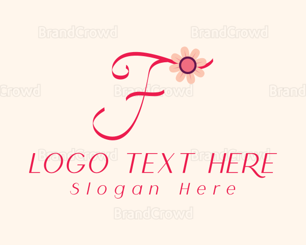 Pink Flower Letter F Logo