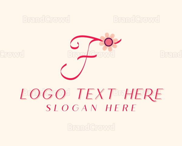 Pink Flower Letter F Logo