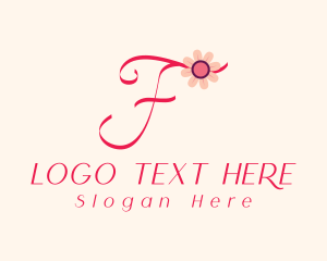 Cursive - Pink Flower Letter F logo design