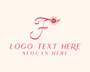 Calligraphic - Pink Flower Letter F logo design