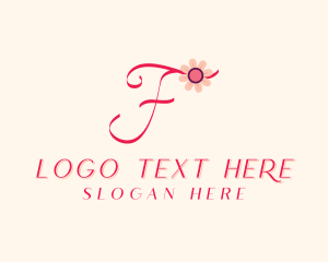 Calligraphy - Pink Flower Letter F logo design