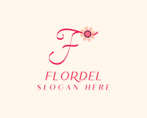 Pink Flower Letter F logo design