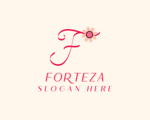 Pink Flower Letter F logo design