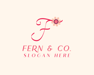 Pink Flower Letter F logo design