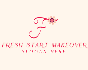 Pink Flower Letter F logo design