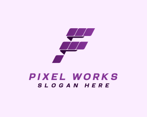 Pixel - Pixel Digital Letter F logo design