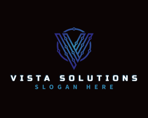 Technology Security Letter V logo design