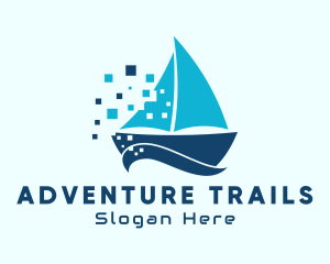 Pixel Nautical Sailboat  logo design