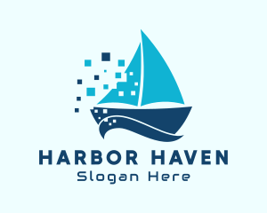 Pixel Nautical Sailboat  logo design