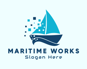 Pixel Nautical Sailboat  logo design