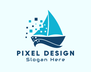 Pixel Nautical Sailboat  logo design