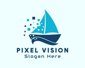 Pixel Nautical Sailboat  logo design