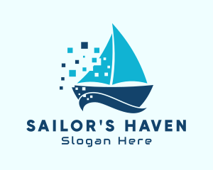 Pixel Nautical Sailboat  logo design