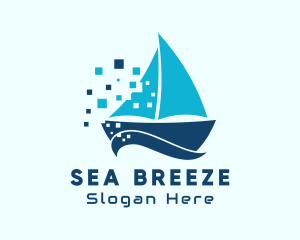 Pixel Nautical Sailboat  logo design