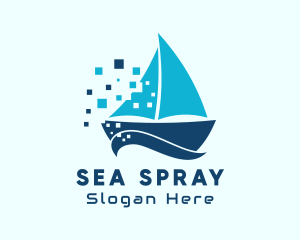 Pixel Nautical Sailboat  logo design