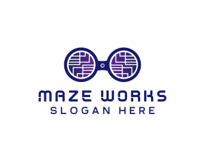 Binoculars Maze Tech  logo design