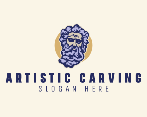 Carving - Poseidon Head Sculpture logo design