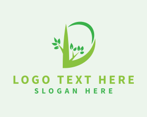 Initial - Green Branch Letter D logo design