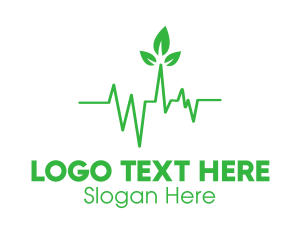 Flatline - Green Leaves Heartbeat logo design