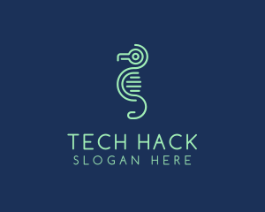 Tech Circuit Seahorse logo design