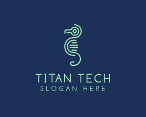 Tech Circuit Seahorse logo design