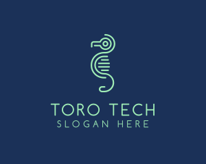 Tech Circuit Seahorse logo design