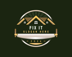 Crosscut Saw Carpentry Builder logo design