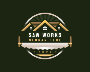 Crosscut Saw Carpentry Builder logo design