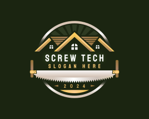 Crosscut Saw Carpentry Builder logo design