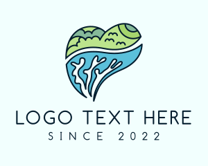 Surfing - Forest Coral Sea Heart logo design