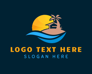Surfing - Summer Palm Tree Hut logo design