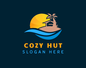 Hut - Summer Palm Tree Hut logo design