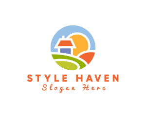 Organic Farm - Sunrise House Badge logo design