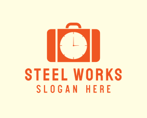 Orange Briefcase Clock logo design