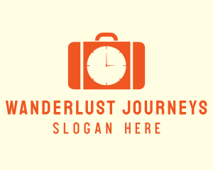 Travelling - Orange Briefcase Clock logo design
