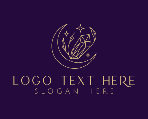 Gold - Moon Crystal Leaves logo design