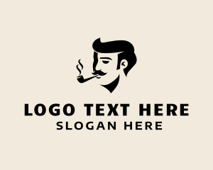 Black - Mustache Man Smoking logo design