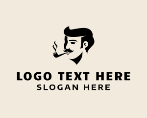 Mens Salon - Mustache Man Smoking logo design